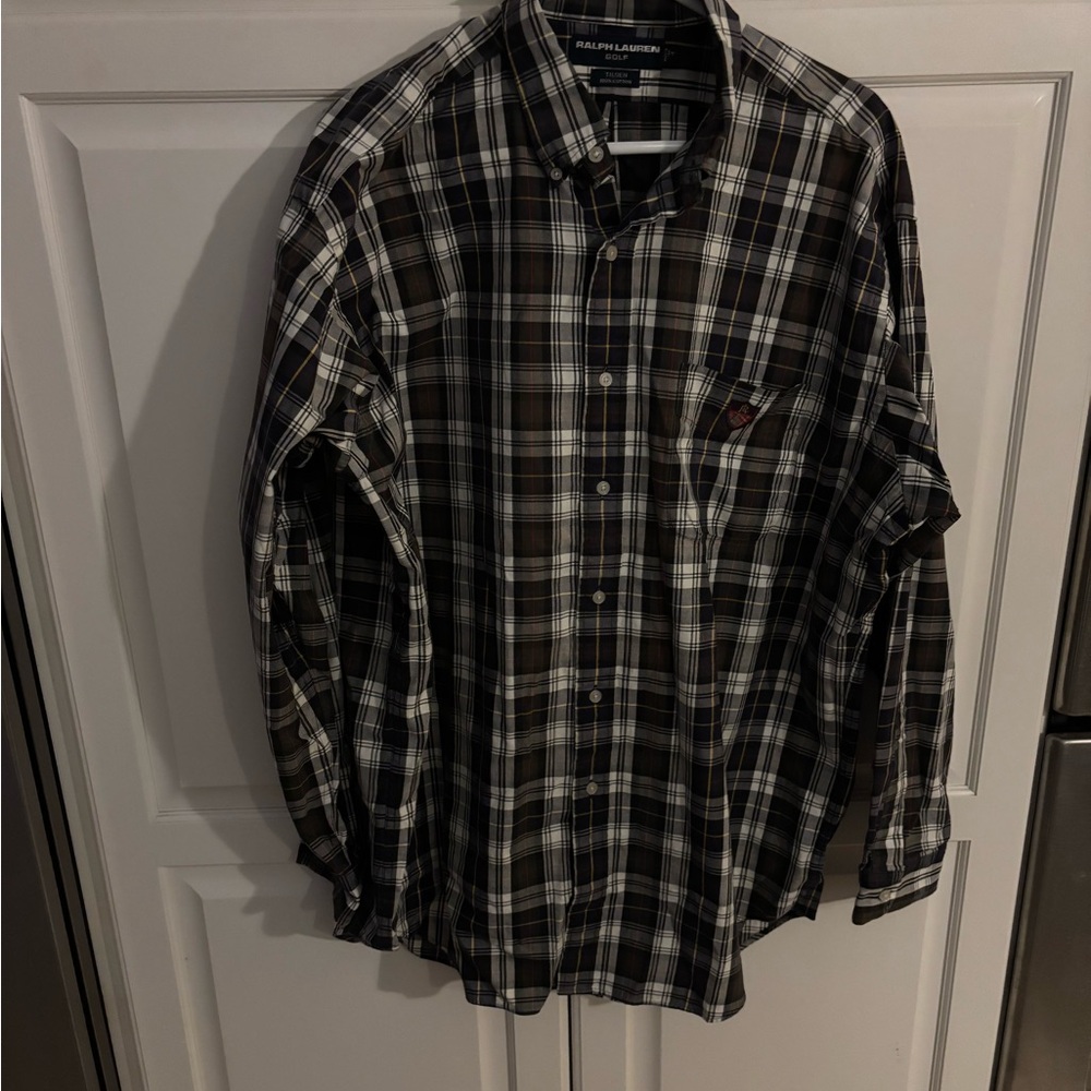 Ralph Lauren Golf Shirt Button Up Long Sleeve Colorful Multicolor Plaid …size XL